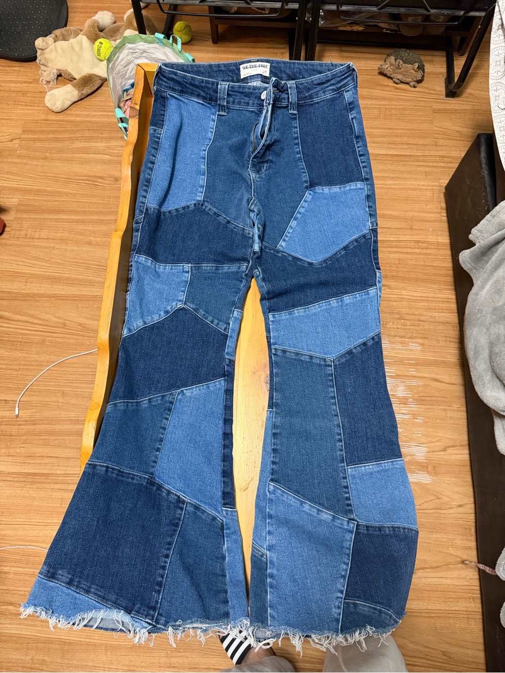 We The Free Patchwork Two-Tone Blue Flare Jeans
